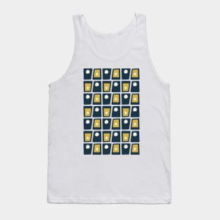 Mid Century Funky Blocks 2 in Navy and Mustard Yellow Tank Top